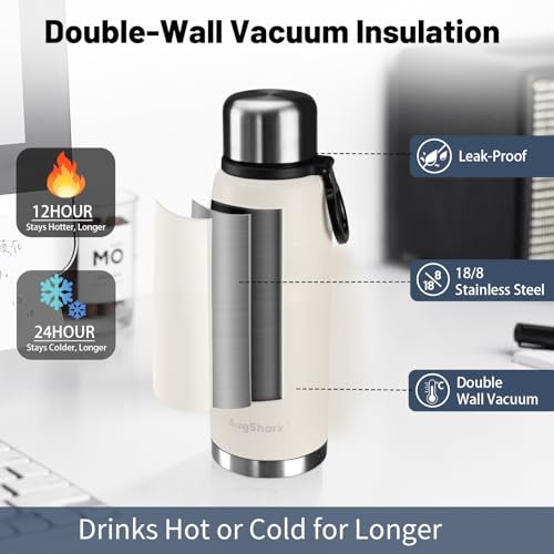 20oz Vacuum Insulated Stainless Steel Thermoses with Foldable Handle & Leakproof Lid
