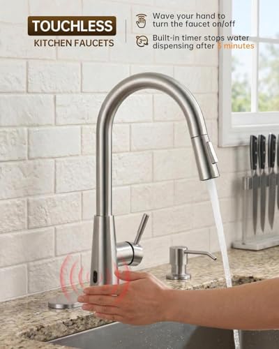 Kitchen Faucet Touchless with Soap Dispenser and Pull Down Sprayer
