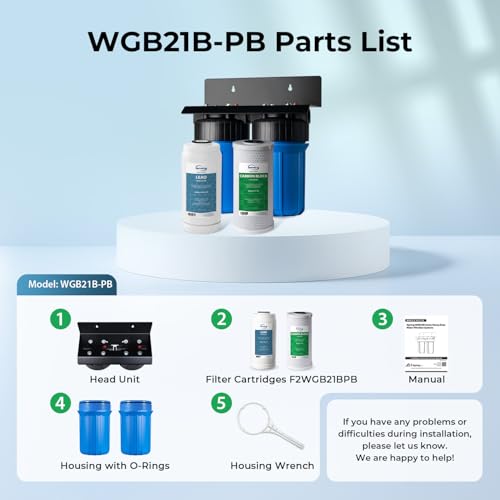 WGB21B-PB 2-Stage Whole House Water Filtration System w/ 10” x 4.5” Carbon Block FC15B and Lead Reducing Filter FCRC15B, 1" Inlet/Outlet Ports
