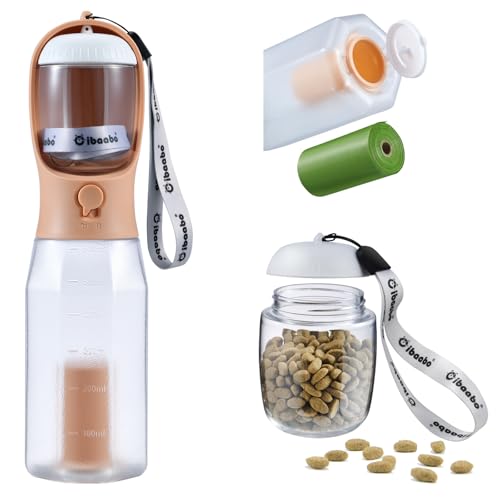 Dog Water Bottle with Food Container & Poop Bag Holder & Filter