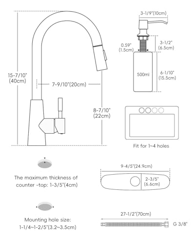 Brushed Nickel Kitchen Faucet with Soap Dispenser &Pull Down Sprayer