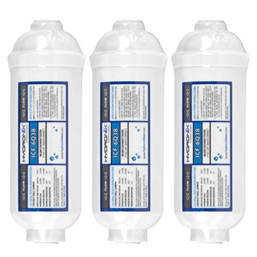 HX-ICF-6Q38/3 Inline Post Reverse Osmosis, Fridge & Ice Coconut Gac Water Filter 2 x 6, 1000 Gal, 3/8 inch Qc - 3 Pack, White (3 Count)