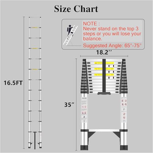 A Frame Telescoping Ladder 16.5Ft Aluminum with Stabilizer Bar