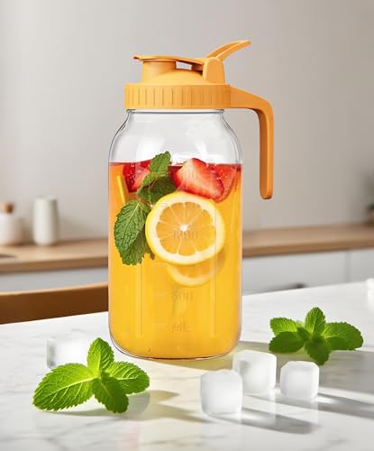 64oz Large Glass Pitcher with Lid & Spout (4 Count)