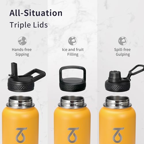 Insulated Water Bottle 32 oz with 3 Lids