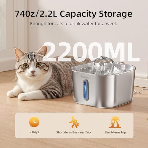 Cat Water Fountain Stainless Steel：74oz
