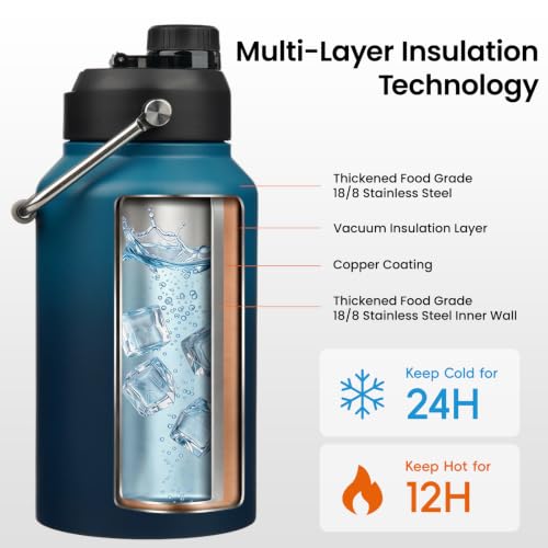 64 oz Insulated Stainless Steel Water Bottle Jug with Handle