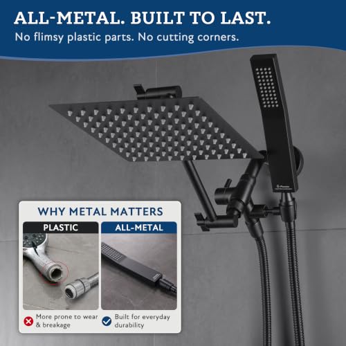 All Metal 8" Rain Shower Head with Handheld for Bathroom Upgrade