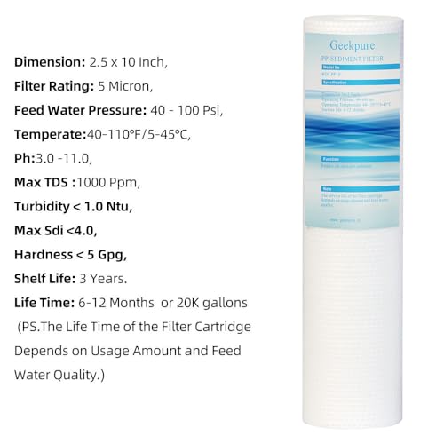 10 Inch PP Sediment Filters 2.5" x 10" (4 Count)