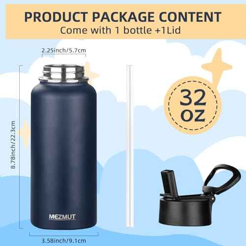 32oz Metal Sports Insulated Water Bottle with Straw Lid