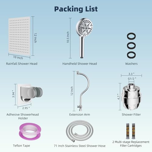 All Metal Dual Filtered Rainfall High Pressure 12'' Shower Head