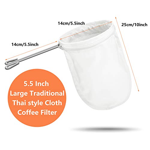 4 Pieces 5.5 Inch Ultra Fine Mesh Strainer Bags Reusable Filter with 2 Stainless Steel Frame with Handle for Filter Nut Milk Coffee Tea Traditional Thai Butter Bag Juices and Fresh Cheese Cotton