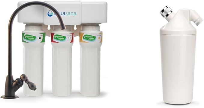 Aquasana 3-Stage Max Flow Claryum Under Sink Water Filter System & Shower Filter for Shower Head - Reduces Over 90% of Chlorine from Hard Water