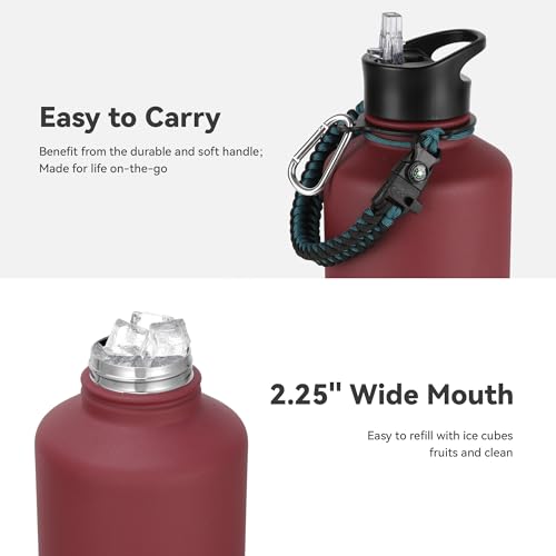 64 oz Insulated Water Bottle with Straw & Spout Lids