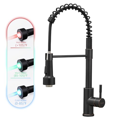 Led Oil Rubbed Bronze Kitchen Faucet with Pull Down Sprayer