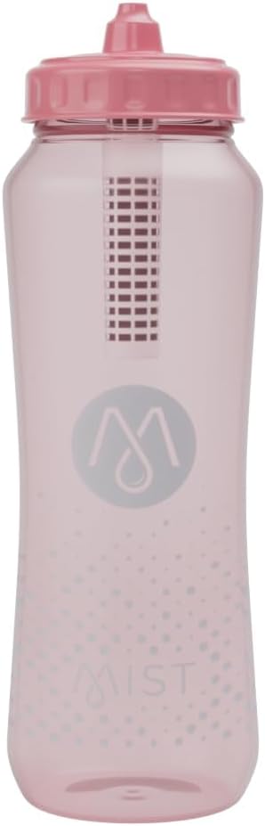 Mist Sports Squeeze Water Bottle with Built-In Filter for Pure Water, Easy Grip Squeeze Water Bottles Sports Quality, Leak Proof & BPA Free Athletic Water Bottle Squirt Top, Peachy Pink