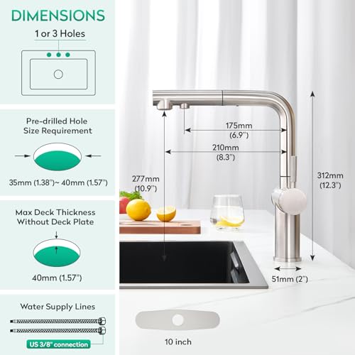 3 Way Kitchen Faucet with Pull Down Sprayer & Water Filter Built