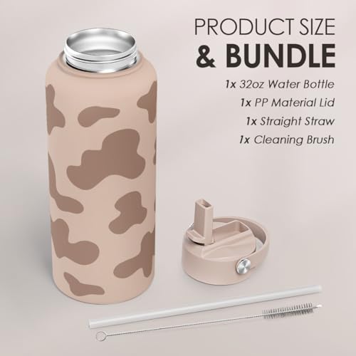 Cow Print Water Bottle 32oz Stainless Steel with Lid