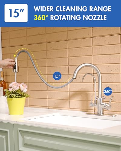 3 in 1 Kitchen Faucet with Pull Down Sprayer and Water Filter