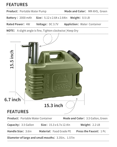 3.5 Gallon Water Jug with Rechargeable Touch Pump