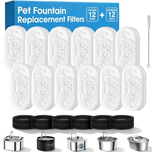 24 Pack Cat Water Fountain Filter for Stainless Steel Pet Water Dispenser (12 Count)