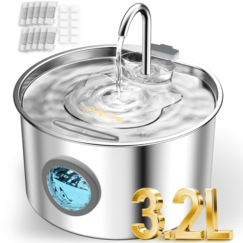 3.2L Cat Water Fountain Stainless Steel with 20 Filters Automatic Pet Water Fountain for Cats