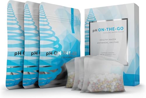 pH ON-The-GO Portable Alkaline Water Filter Pouch, High pH Water Alkalizer for Bottles, Jugs, Pitchers - Filters 98 Liters / 26 Gallons (3-Pack) (3 Count)