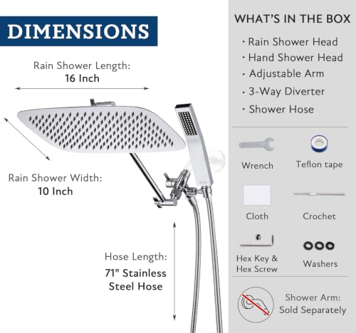 All Metal 16" Rain Shower Head with Handheld for Bathroom Upgrade