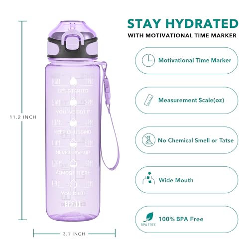 32 oz Water Bottle with Times to Drink and Straw