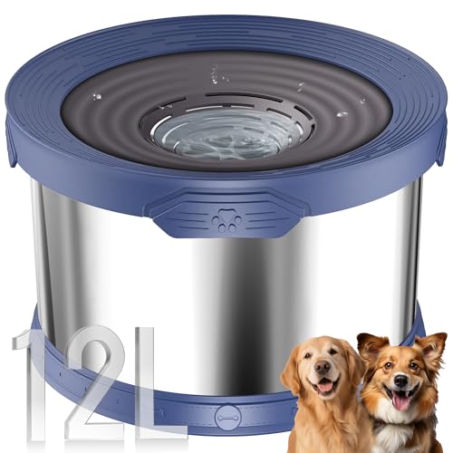 12L Dog Water Bowl No Spill Stainless Steel for Slow Drinking Blue