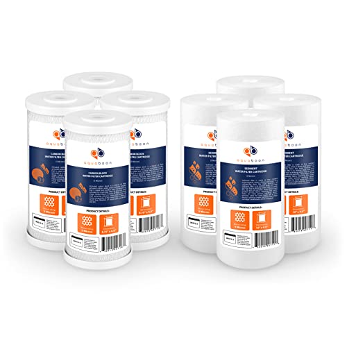 5 Micron 10 x 4.5 Whole House Water Filters Cartridges Replacement Set of Carbon & Sediment Filters Compatible with FXHTC