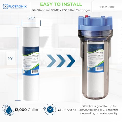 Flotronix 5 Micron 10" x 2.5" Sedmient Filter Whole House Water Filter Replacement (4 Count)