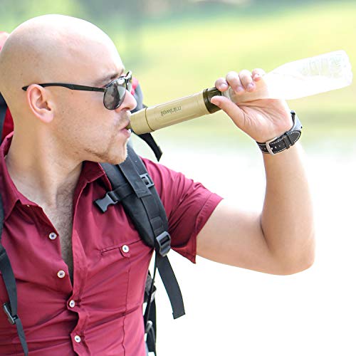 Portable Water Filter 3 Stages Filtration with 2 Collapsible Bottle for Survival Kit or Go Bag L605B Water Filter with Bottles