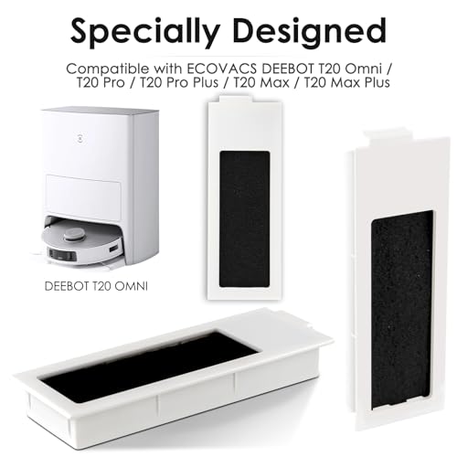 5 Pack) Replacement HEPA Filter Compatible with ECOVACS DEEBOT T20 Omni / T20 Pro / T20 Pro Plus / T20 Max / T20 Max Plus Robotic Vacuum Cleaner, HEPA Filters Accessory Kit 5 Pieces (5 Count)