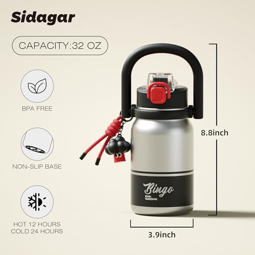 32 oz Leak proof Insulated Water Bottle with Straw & Handle Grey