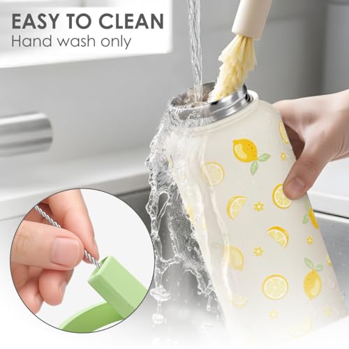 Lemon Water Bottle Stainless Steel 32oz with Lid & Straw