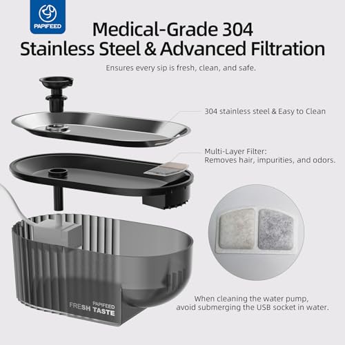 Cat Water Fountain Stainless Steel with a Silicone Mat