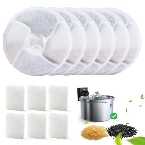 6 Pack Cat Water Fountain Filter & 6 Pack Pump Sponges Replacement for [FN