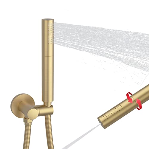 Brushed Gold Shower Head 2 in 1 Function High Pressure 7 inch Hand Held Shower Head Dual Modes High Flow Shower Wand with 59 inch Hose and Shower Bracket