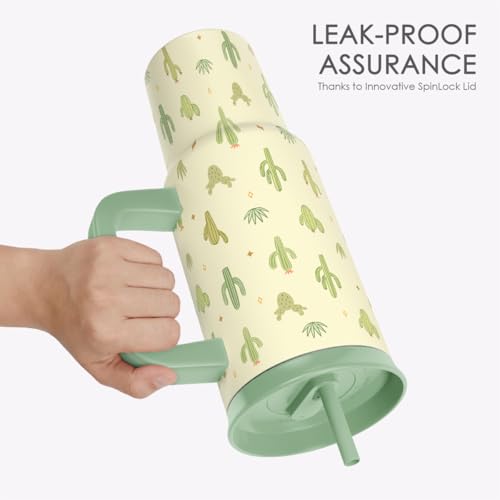 Cactus Stainless Steel Locking Lid Silicone Straw Tumbler with Handle 40oz