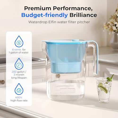 PT-05B-L Water Filter Pitcher, 7-Cup, NSF Certified, Blue
