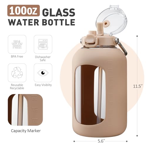 100 oz Glass Water Bottle with Straw