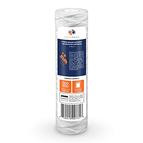 Whole House 5 Micron 10 x 2.5 String Wound Sediment Water Filter Cartridge Replacement Compatible with Well Water Filter WHKF (6 Count)