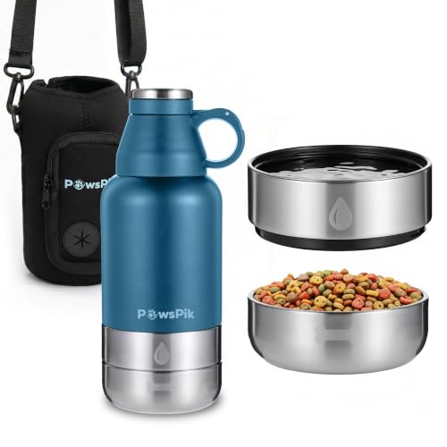 3-in-1 Travel Dog Water Bottle & Bowl Set, 32oz, Blue