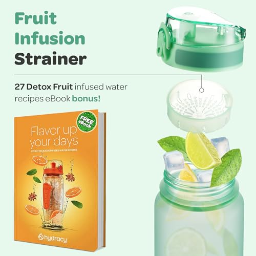 Motivational Water Bottle with Time Marker & Fruit Infuser 17 oz