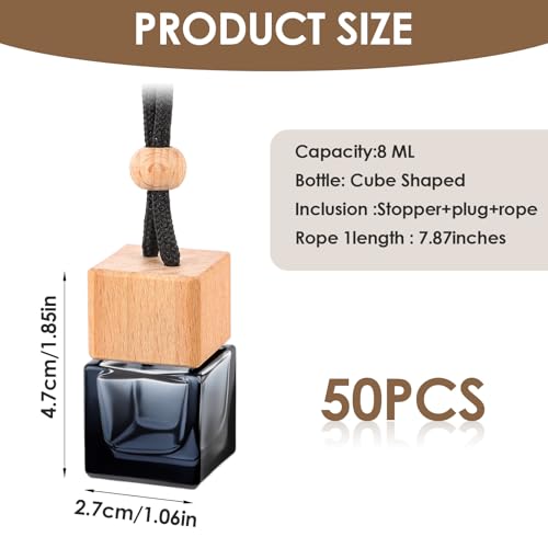50 Pcs Hanging Car Air Freshener Car Diffuser Empty Glass Perfume Bottle Freshener Diffuser Pendant for Essential Oil Fragrance Aromatherapy Ornament (50 Ounce)