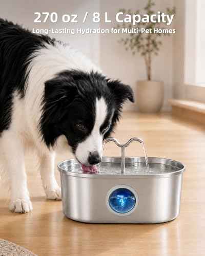 8L/270oz/2Gallon Stainless Steel Dog Water Fountain Pet Fountain