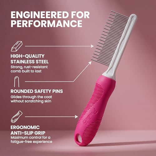 Poodle Pet Detangling Pet Comb with Long & Short Stainless Steel Teeth for Removing Matted Fur