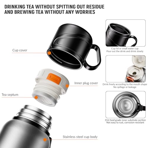Double wall vacuum Leakproof stainless steel wide mouth insulated water bottle;tea tumbler with infuser