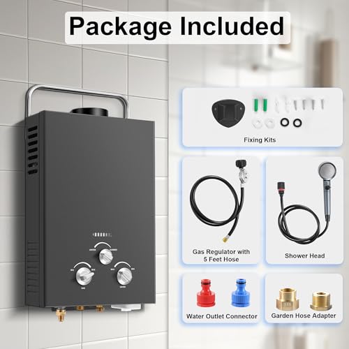 Outdoor Tankless Propane Water Heater 1.58GPM 6L Portable Gas Water Heater with Handle & Overheating Protection